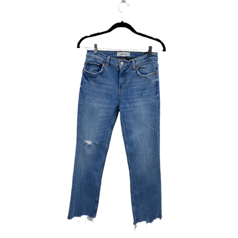ZARA High Rise Distressed Raw Hem Cropped Jeans 4